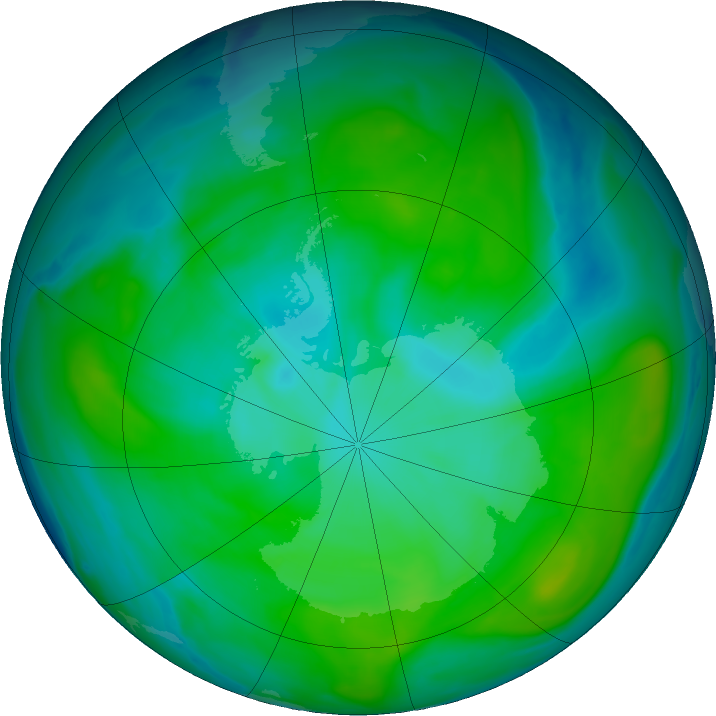 Antarctic ozone map for 18 January 2020